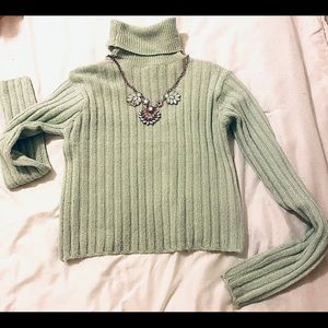 Cropped Teal Turtleneck Sweater 🦕🍃